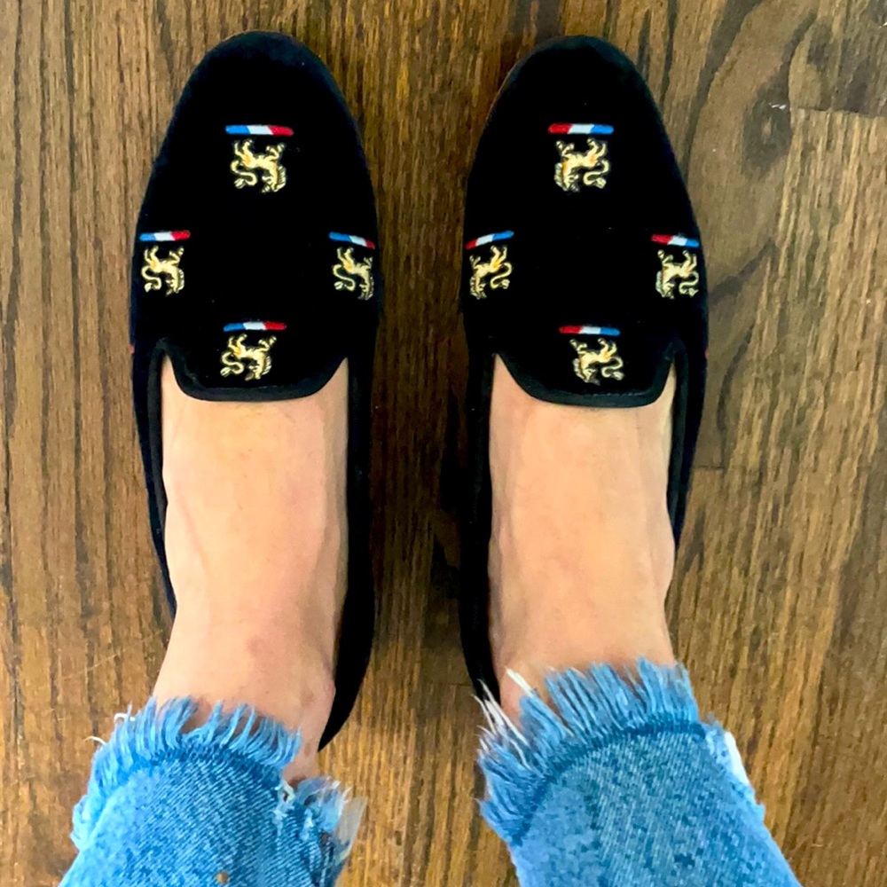 Stubbs & Wootton navy velvet loafers